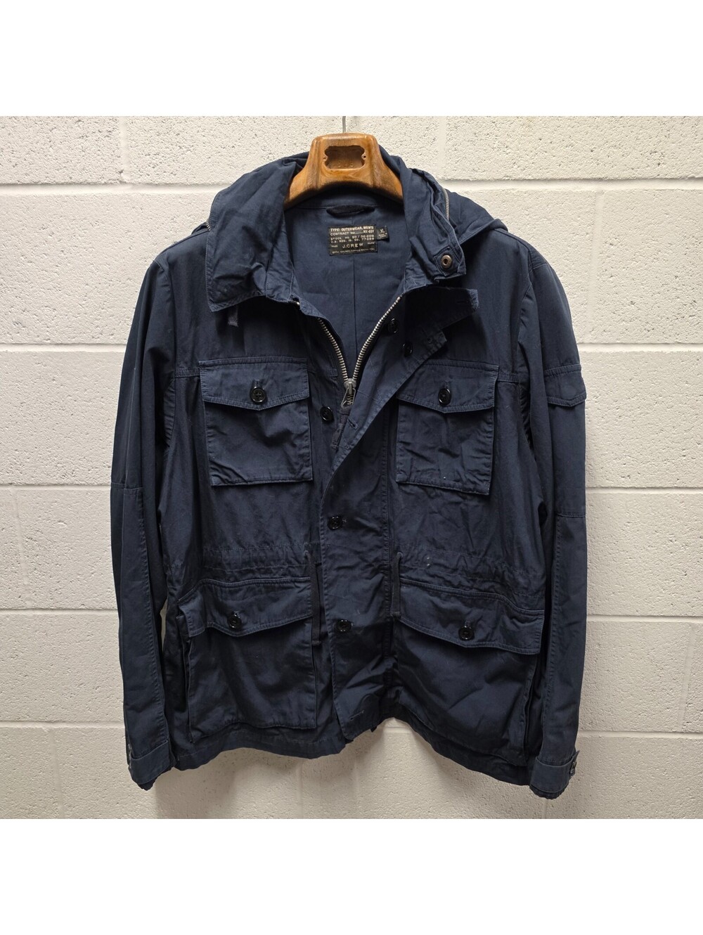 J Crew Field Mechanic Jacket Mens XL Navy Blue Military Packable Hood 25x33